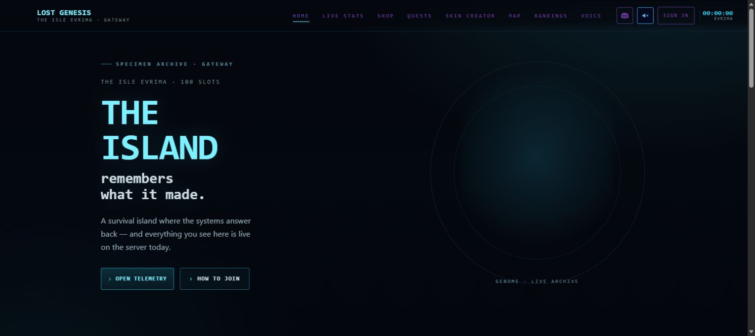 Lost Genesis website portfolio capture